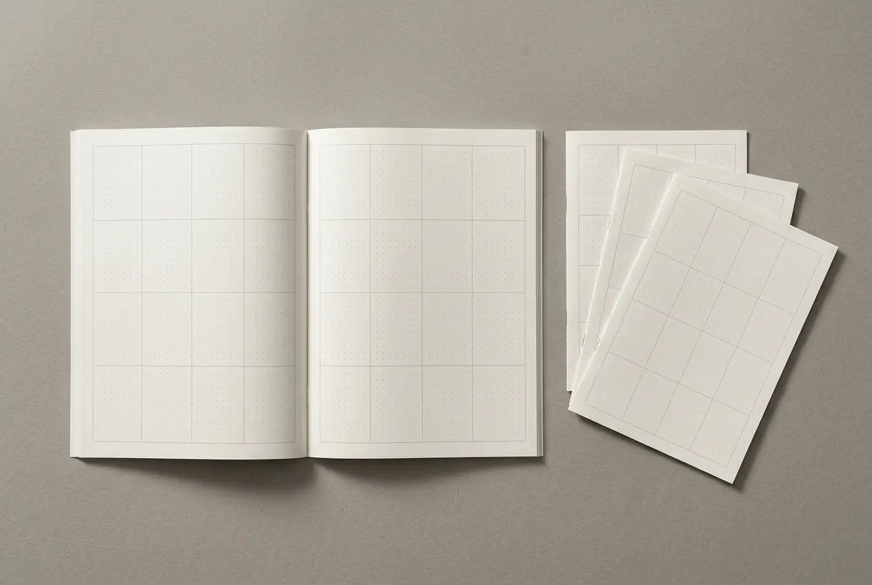 An open product catalogue with loose flyers